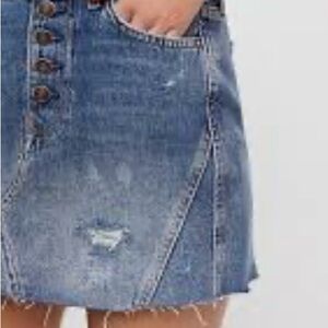 We The Free People Breezy Button Fly Mini Distressed Denim Skirt Size 25